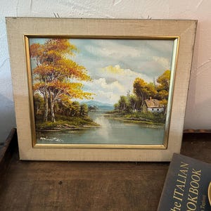 Vintage Signed Oil On Board Autumn Woods Landscape Framed Painting