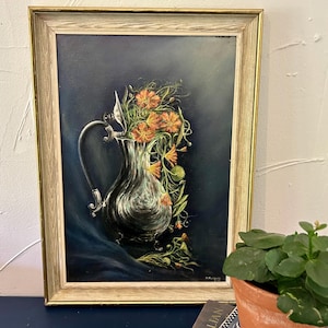 Vintage signierte Blumen Stillleben Kapuzinerkresse Ölgemälde