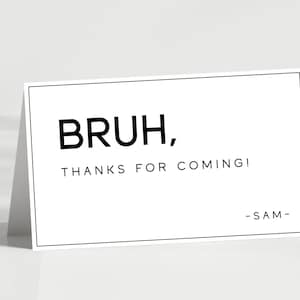 Bruh ! Carte de remerciement, modèle modifiable, carte de remerciement d'anniversaire ado, mot de remerciement d'anniversaire préado, décoration de fête Bruh, PP110