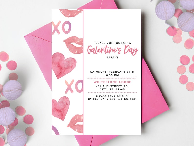 Galentine's Party Invitation Template, Friends Valentines Party Invite, Galentines Day Invite, Girls Valentine Invite, P112 image 1