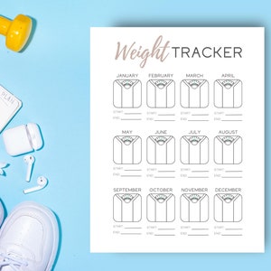 Weight Tracker - Maandelijkse Fitness Tracker - Verloren kilo's - Fitness Journal - Gewichtsverlies - 8,5 x 11, A4, A5 - Maandelijks wegen - Afdrukbare PDF