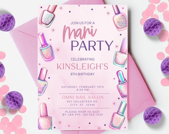 Mani Birthday Party Invitation Template, Spa Day Birthday Party, Manicure Birthday, Nail Polish Themed Party, Mani-Pedi Party, PP116