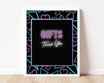 Printable Gift Table Sign for Glow Party,  Neon Party Gifts Sign, Glow In The Dark Party Decor, Birthday Sign, Pink Glow Party, PP111