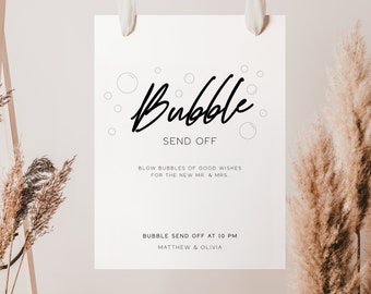 Bubble Send Off Sign, Editable Modern Wedding Sign Template - 8x10, 18x24, 24x36 and A1, Minimalist Editable Wedding Poster