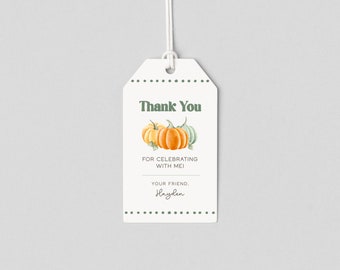 Pumpkin Birthday Party Favor Tag, Editable Template, Our Little Pumpkin Fall Birthday Gift Tag, Autumn Themed Birthday Party,  PP109