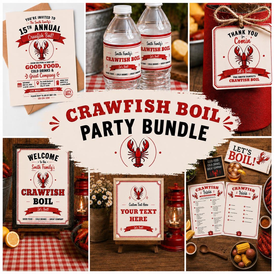 Crawfish Label Crawfish Boil Party Bundle Template, Water Bottle Labels, Welcome Sign ...