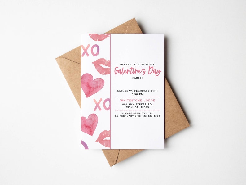 Galentine's Party Invitation Template, Friends Valentines Party Invite, Galentines Day Invite, Girls Valentine Invite, P112 image 2