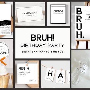 Pacote de modelos de festa de aniversário Bruh, convite e decoração de aniversário temático Bruh, pôster de boas-vindas, pacote de aniversário para adolescentes, PP110