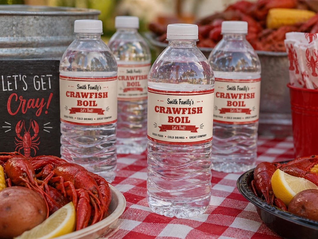 Crawfish Label Crawfish Boil Water Bottle Label Template, Editable Seafood Boil Drink ...