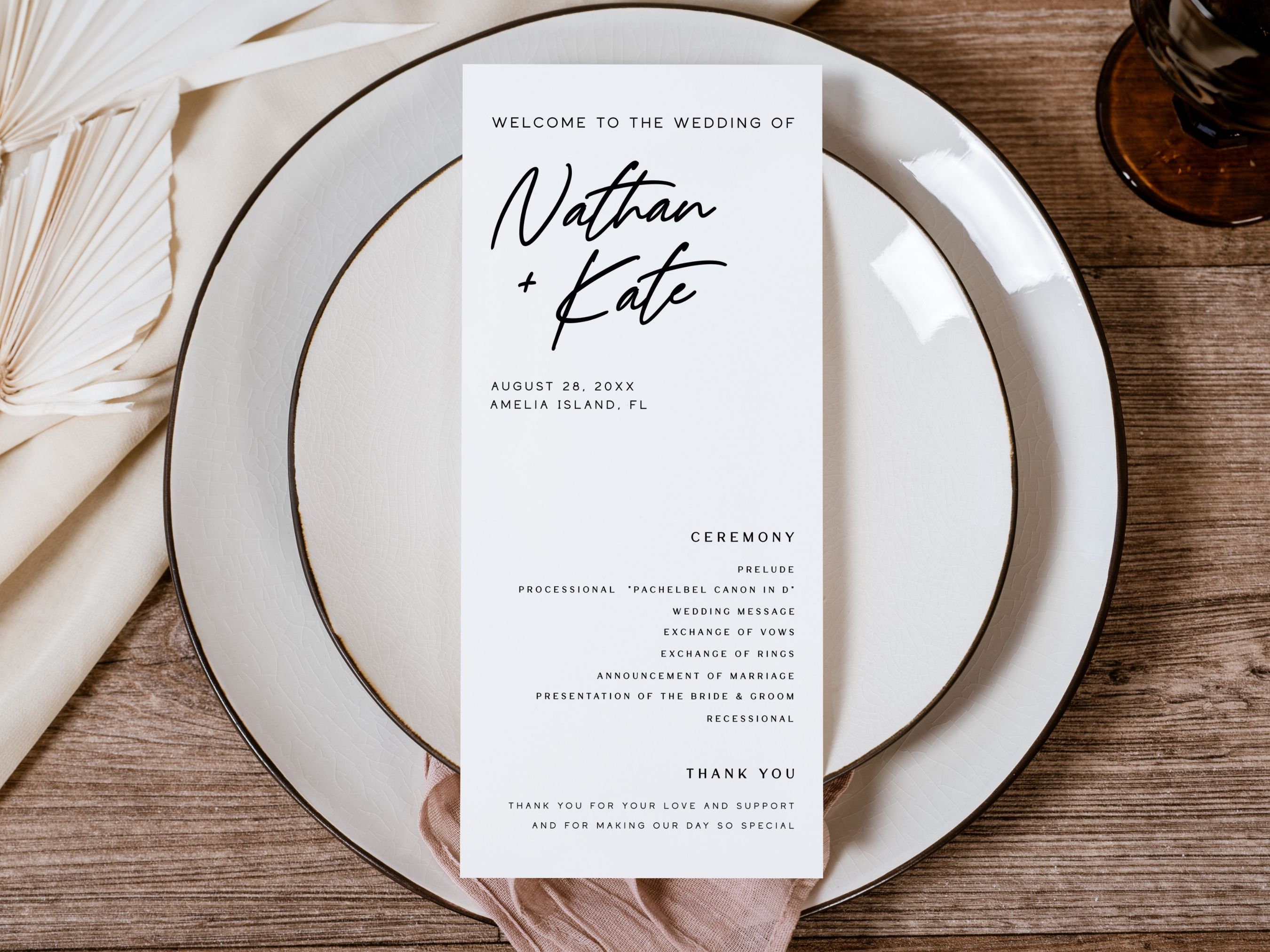 Minimal Wedding Program Template, Modern Script Wedding Order of Events ...