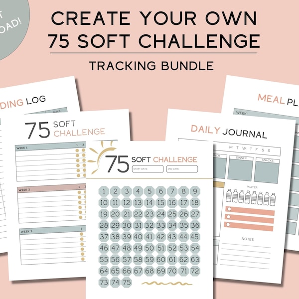 75 Soft Challenge Tracker - blank, Create Your Own, Fitness Journal, Self-Improvement, Weight Loss Challenge, 75 Day Challenge, PDF