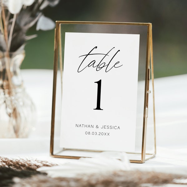 Panneaux de numéro de table de mariage - Modifiables, minimalistes, élégants, classiques - Numéros de table de réception - Numéros d'événement 4x6 et 5x7 - Modifier avec Corjl