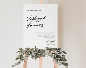 Minimalist Unplugged Ceremony Sign Template, Editable Modern Wedding Sign - 18x24, 24x36 and A1, Wedding Decor
