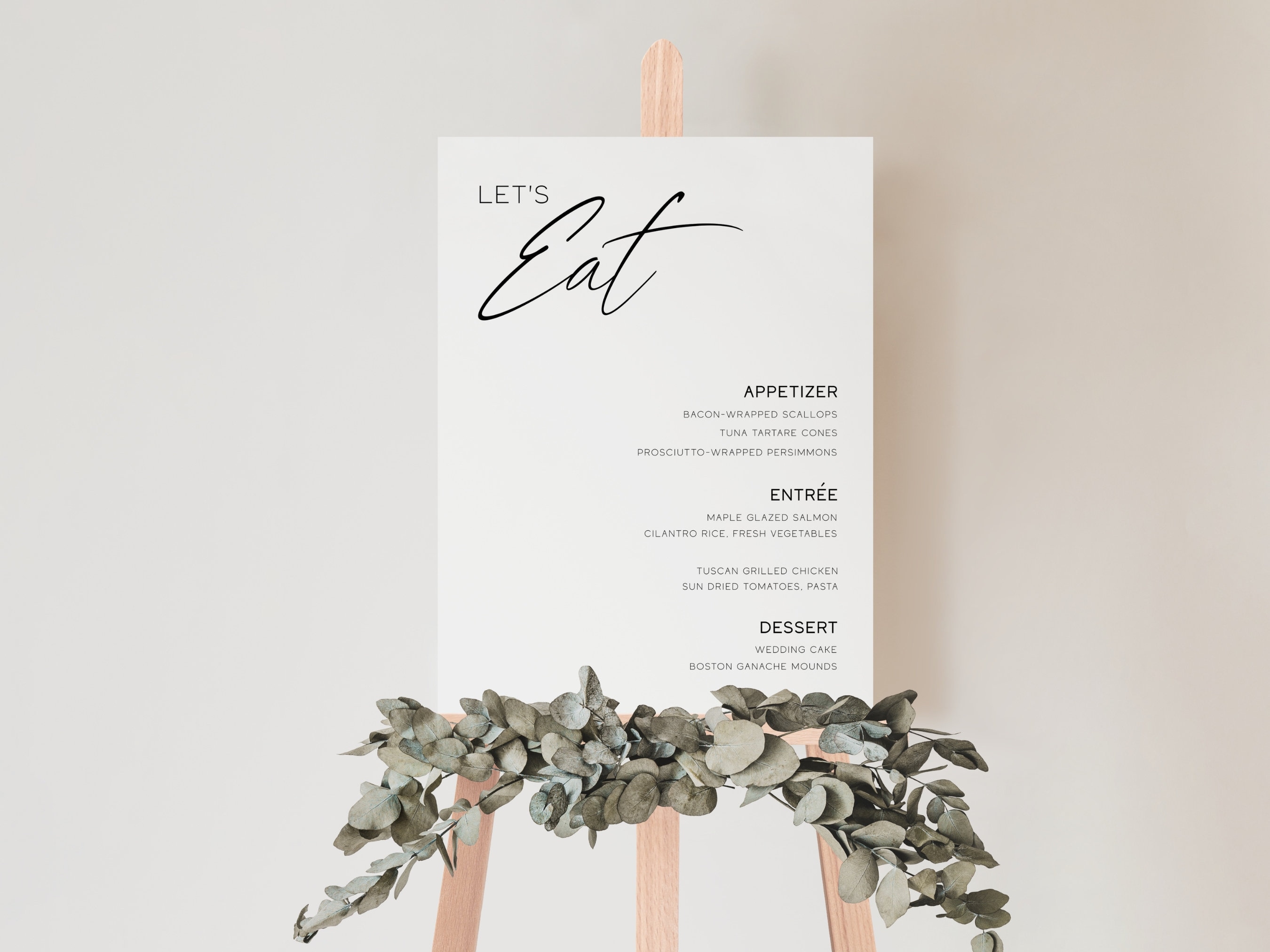 Script Text Buffet Modern Wedding Menu Poster - Let's Eat - Reception Buffet Sign - Modern ...