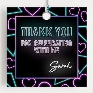 Glow Party Favor Tag, Editable Template, Neon Birthday Thank You Tag, Editable Glow Tag, Neon Glow Party,  Glow Birthday Favor Tag, PP111