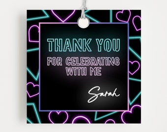Glow Party Favor Tag, Editable Template, Neon Birthday Thank You Tag, Editable Glow Tag, Neon Glow Party,  Glow Birthday Favor Tag, PP111