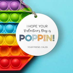 Fidget Popper Valentine&#39;s Day Tag (Blue & Orange) - Kid&#39;s and Toddler Valentine&#39;s Day Pop It Tag - Valentine&#39;s Gift - Valentines Favor