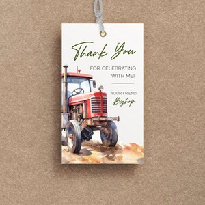 Red Tractor Birthday Party Favor Thank You Tags, Farm Themed Birthday ...