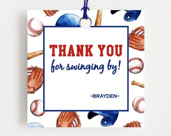Baseball Birthday Party Favor Tag, Editable Template, Sports Themed Birthday Thank You Tag,  Baseball Team Party Favor Tag, PP118