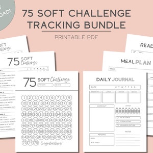 75 Soft Challenge Tracker Bundle, Black & White, 75 Day Challenge Printable, Fitness Journal, Self Improvement, Weight Loss Challenge, PDF