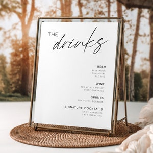 Minimalist Bar Menu Sign for Wedding - Wedding Drink Menu - 8x10, 18x24, A1- Editable Wedding Poster