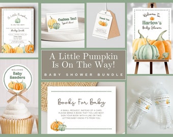 A Little Pumpkin Is On The Way Baby Shower Template Bundle, Fall Themed Baby Shower, Welcome Poster, Water Bottle Labels, Autumn, PP109