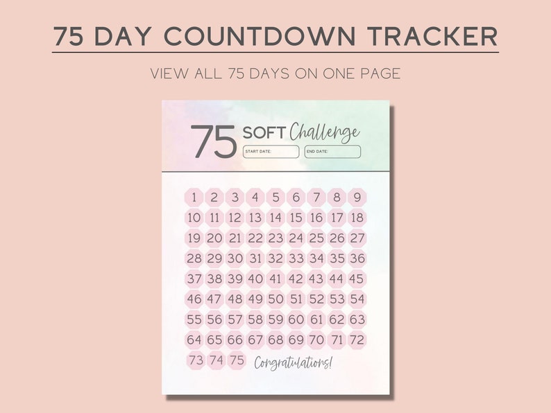 75 Soft Challenge Tracker, 75 Day Challenge Printable Tie Dye, Fitness ...