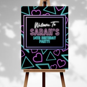 Glow Birthday Party Welcome Sign, Editable Template, Teen Bday Sign, Neon Birthday Poster, Glow In The Dark Party, Let&#39;s Glow,  PP111