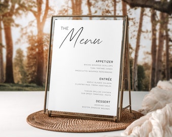 Moderne poster trouwmenu - het menu - bord receptie buffet - dinermenu modern script - bewerkbaar aangepast trouwmenu - 8 x 10, 18 x 24, A1