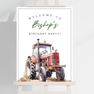 Red Tractor Birthday Welcome Sign, Farm themed Birthday Sign, Editable Template, Birthday Poster, PP108