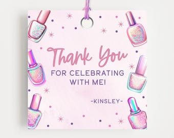 Mani Pedi Birthday Party Favor Tag, Editable Template, Manicure Thank You Tag, Glam Party Decor, Nail Polish Party Accessories,  PP116