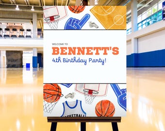 Basketball-Geburtstagsfeier Willkommensschild, bearbeitbare Vorlage, Sportparty-Willkommensschild, Basketball-Partydekor, Slam Dunk, PP123