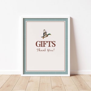 One Lucky Duck Gift Table Sign,  Editable Template, Duck Hunting Gift Sign, Mallard Duck Party, Hunting Birthday Decor, PP113