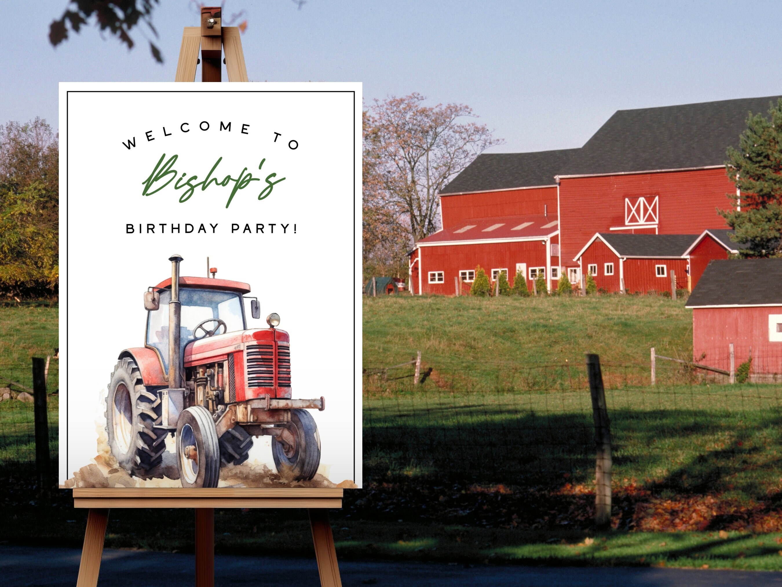 Red Tractor Birthday Welcome Sign, Farm Themed Birthday Sign, Editable ...