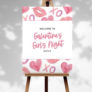 Galentine&#39;s Party Welcome Sign, Editable Template, Valentine&#39;s Party Poster, Friends Valentine Party Signage, Galentine Party Decor,  PP112