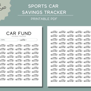 Sports Car Savings Tracker - Car Fund Savings Tracker - Sinking Fund - Car Savings Challenge - Printable Savings Tracker - Vehicle Savings
