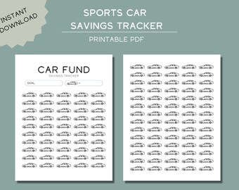 Sports Car Savings Tracker - Car Fund Savings Tracker - Sinking Fund - Car Savings Challenge - Printable Savings Tracker - Vehicle Savings