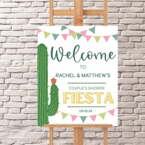 Couple&#39;s Bridal Shower Fiesta - Editable Welcome Sign - Wedding Shower - Cactus Mexican Themed Party - Custom Editable Personalized -  PP104