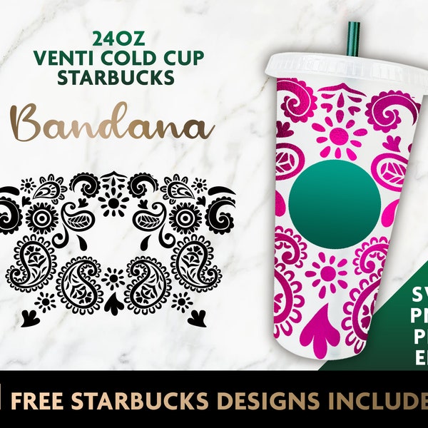 Bandana Full Wrap Pattern pour Starbuck | Fichier de musique Starbucks coffee CUT | Cheetah Starbucks Logo pour Silhouette ou Cricut DIY