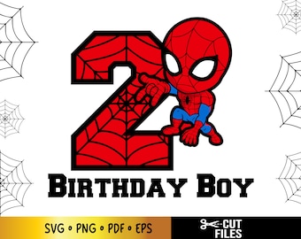 Segundo cumpleaños de niño svg, números de cumpleaños de Spidey SVG PNG, calcomanía de cumpleaños de niño, invitación de cumpleaños de Spidey, clipart de cumpleaños de niño