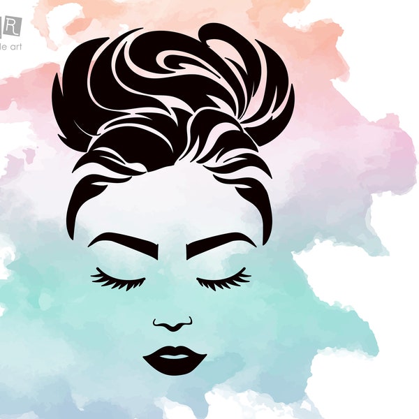 Visage de femme svg vecteur cricut, maman visage svg chignon svg patron dame svg fille patron svg cils svg cils svg féminisme svg sororité svg