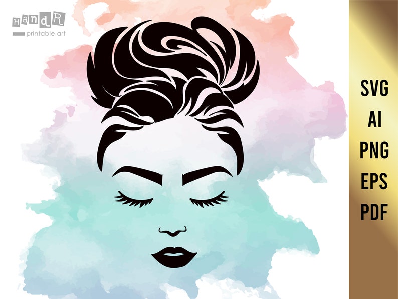 Download Woman face svg vector cricut mom face svg Hair bun svg ...