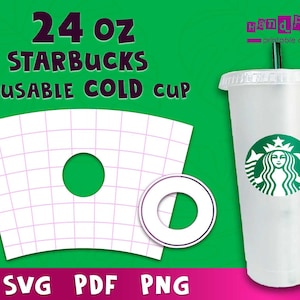 24 oz cold starbucks  Starbucks Full Wrap and Logo Templates For Venti Reusable Cold Cup SVG - Starbucks Cup Template Svg - Digital Download