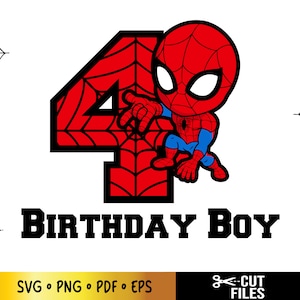 4° compleanno ragazzo svg, adesivo per festeggiato, download digitale di compleanno, invito di compleanno di Spidey, bestseller di prodotti digitali