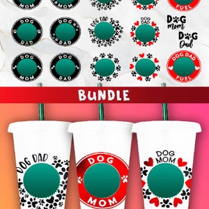 Starbucks Dog Mom & Dad Pre-sized Logo SVG Bundle | Dog Starbucks coffee CUT file | paw Starbucks Logo for Silhouette or Cricut DIY