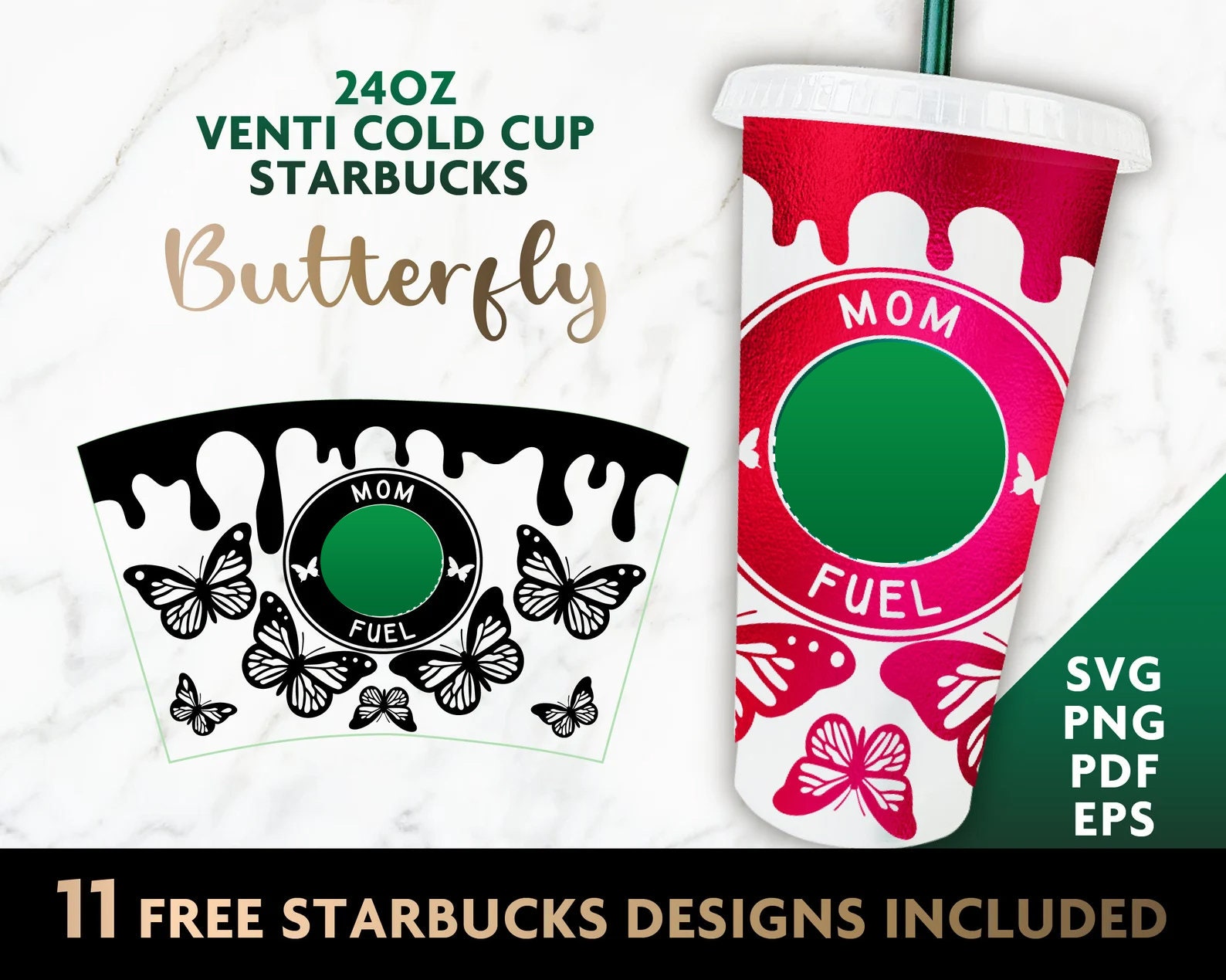 Butterfly Full Wrap Svg, Starbucks Svg, Coffee Ring Svg, Cold Cup