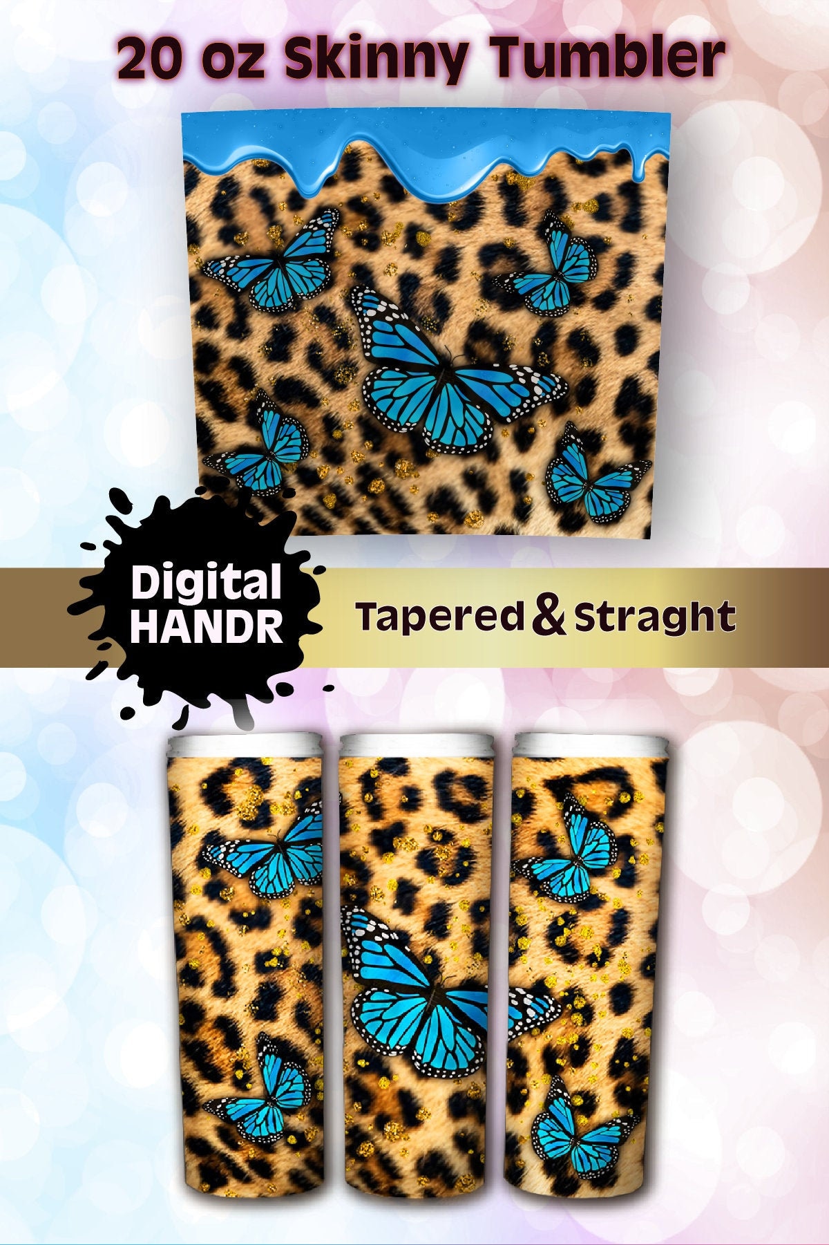 Leopard Butterflies 20oz Skinny Tumbler TEMPLATE Animal Print