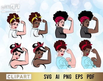 Rosie The Riveter SVG, clipart, bundle, girl bundle, strong women, feminist svg cricut file viny cut file