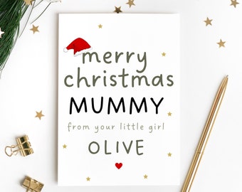 Merry Christmas Mummy From Daughter Christmas Card From Little Girl, Happy Christmas Mum, Custom Christmas Card, Keepsake Mummy Xmas #CH043