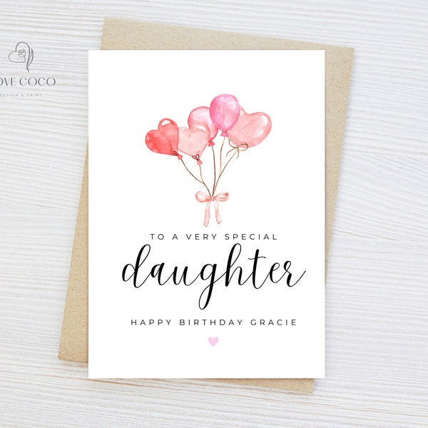 Daughter Birthday Card, Personalised Birthday Card For Daughter, Pink Birthday Card, Pretty Cards, Daughters Birthday, Card For Her #HB062